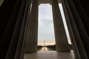 Vista looking out onto the National Mall in Washington DC from the Lincoln Memorial