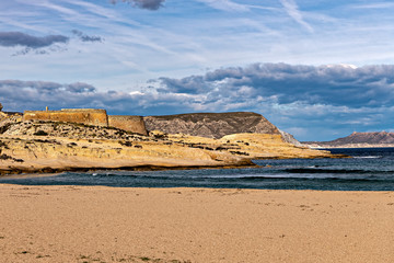 Pristine Cabo de Gata natural park beach on the Mediterranean sea.
