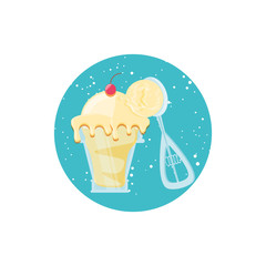 delicious ice cream in cup with spoon serving