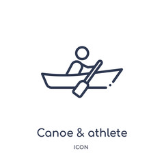 canoe & athlete icon from transport outline collection. Thin line canoe & athlete icon isolated on white background.