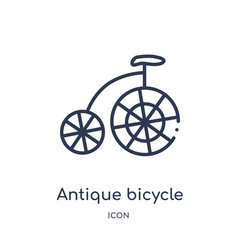 Fototapeta premium antique bicycle icon from transport outline collection. Thin line antique bicycle icon isolated on white background.