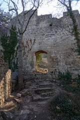 Stufen mit Durchgang in der Burgruine Rauheneck