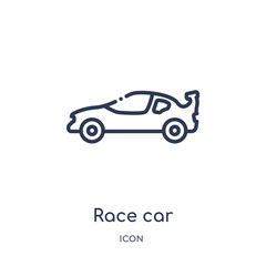 race car icon from transportation outline collection. Thin line race car icon isolated on white background.