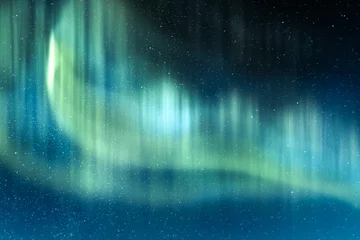 Fototapeten Nordlicht. Nordlichter in den Winterbergen. Himmel mit Polarlichtern und Sternen © Ivan Kmit