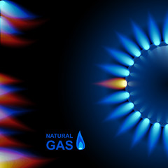 Gas flame with blue reflection on dark backdrop. Vector background. EPS 10
