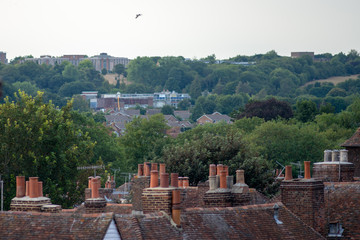view across Canterbury rootops looking towards University of Kent in background