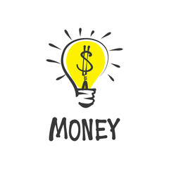 Money concept icon. Dollar icon. Light bulb with euro symbol business concept.