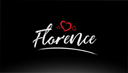 Fototapeta na wymiar florence city hand written text with red heart logo