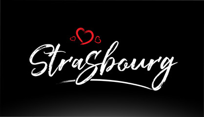 strasbourg city hand written text with red heart logo