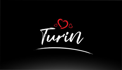 turin city hand written text with red heart logo