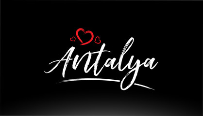 Fototapeta na wymiar antalya city hand written text with red heart logo