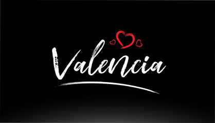 valencia city hand written text with red heart logo