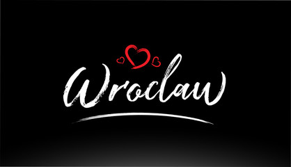 wroclaw city hand written text with red heart logo