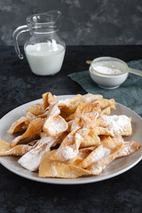 Faworki, Chrusty, Angel Wings - traditional Polish pastries served during Carnival Fat Thursday, just befor Lent.