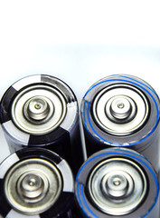 Salt and alkaline batteries, source of energy for portable technology. AAA and AA batteries