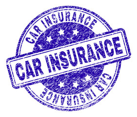 CAR INSURANCE stamp seal watermark with grunge effect. Designed with rounded rectangles and circles. Blue vector rubber print of CAR INSURANCE label with grunge texture.