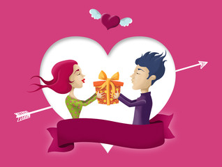 pareja con regalo de san valentín