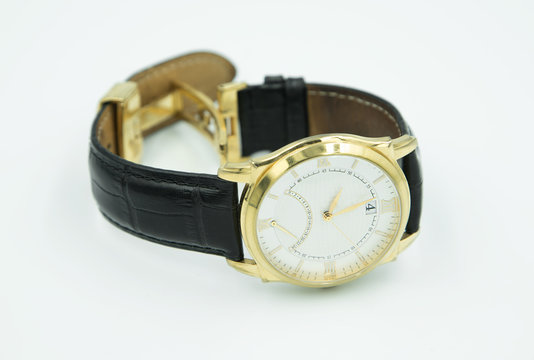 classic gold watch. business, time, life. clock on a white background 