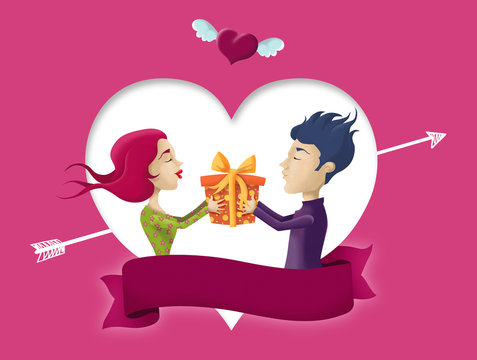pareja con regalo de san valent&iacute;n