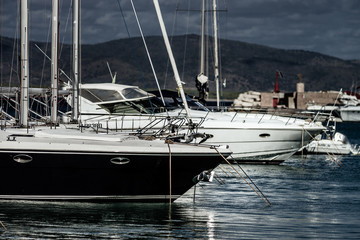 Harbor of big yachts in mediterranean sea, Tuscany