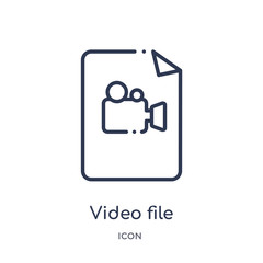 video file icon from user interface outline collection. Thin line video file icon isolated on white background.