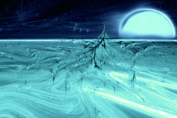 Futuristic night alien landscape, abstract 3d illustration.