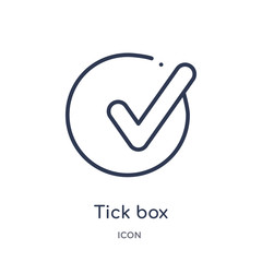 tick box icon from user interface outline collection. Thin line tick box icon isolated on white background.