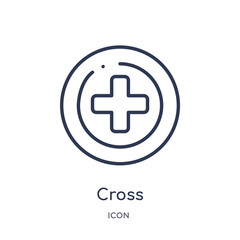 cross icon from user interface outline collection. Thin line cross icon isolated on white background.