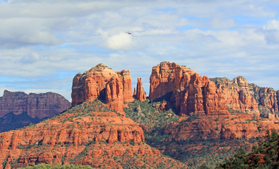 Helicopter flying over Cathedral Rock - Sedona, Arizona