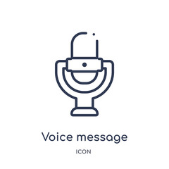 voice message microphone button icon from user interface outline collection. Thin line voice message microphone button icon isolated on white background.
