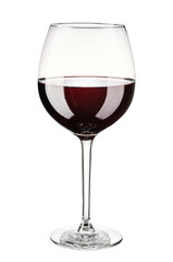 Glass red wine isolated on white background.