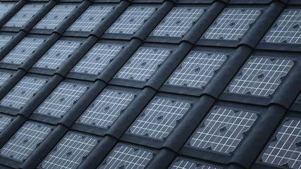 Dark solar tiles, roof that generates energy © Negro Elkha