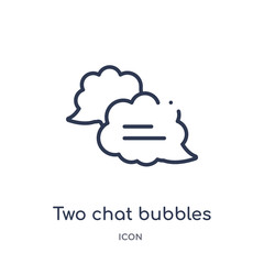 two chat bubbles icon from user interface outline collection. Thin line two chat bubbles icon isolated on white background.