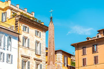 Fototapeta na wymiar Cityscape in Rome with Piazza della Rotonda Obelisk and European style building exterior architecture in Rome, Italy and nobody