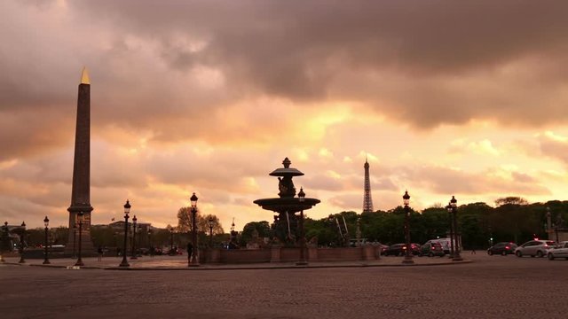 Place de la Concorde at sunset, Paris, France