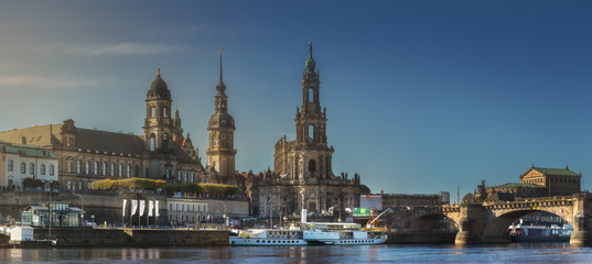 Cityscape of Dresden at Elbe River and Augustus Bridge, Dresden, Saxony, Germany