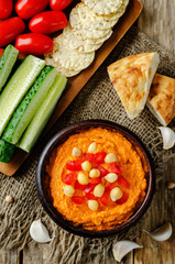 Red Bell pepper hummus with vegetables