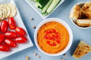 Red Bell pepper hummus with vegetables