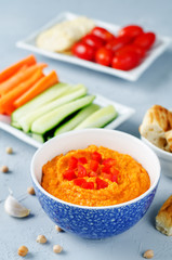 Red Bell pepper hummus with vegetables