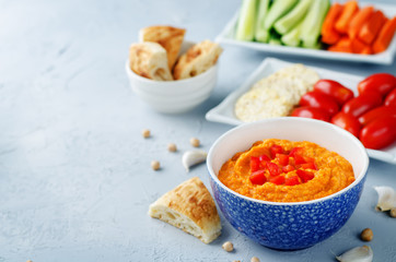 Red Bell pepper hummus with vegetables