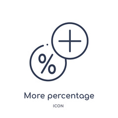 more percentage plus button icon from user interface outline collection. Thin line more percentage plus button icon isolated on white background.