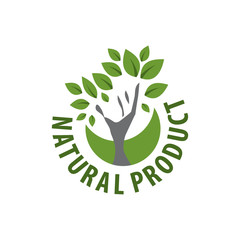 Green leaves vector logo for organic, natural, eco or bio products, isolated on white background, hand in a tree