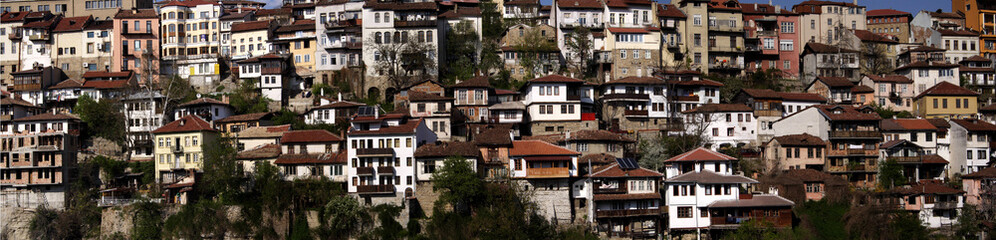 Fototapeta na wymiar View of terrace architecture in Veliko Turnovo, Bulgaria. Panorama