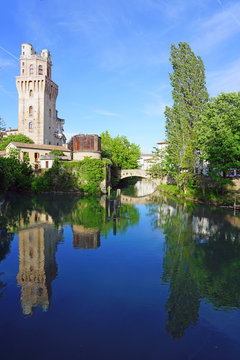Day view of the landmark Specola Tower astronomical observatory, part of the old Castle of Padua in Padova, Italy 