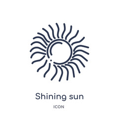 Fototapeta premium shining sun icon from weather outline collection. Thin line shining sun icon isolated on white background.