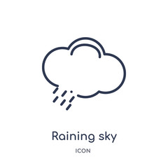 raining sky icon from weather outline collection. Thin line raining sky icon isolated on white background.