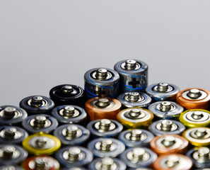 Salt and alkaline batteries, source of energy for portable technology. AAA and AA batteries
