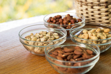 Mixed nuts and wicker basket 