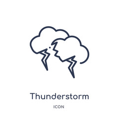 thunderstorm clouds icon from weather outline collection. Thin line thunderstorm clouds icon isolated on white background.