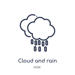 cloud and rain icon from weather outline collection. Thin line cloud and rain icon isolated on white background.